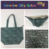 Large Tote Bag With Zip - Farm Sweet Farm - Teal